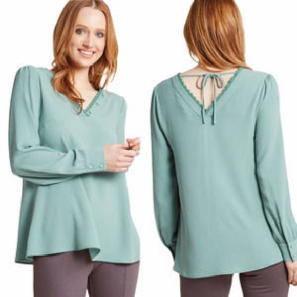 Modcloth Romantic Planning Long Sleeve Top - Picture 2 of 9